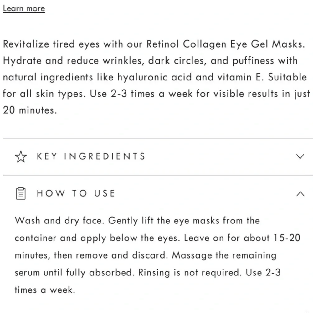 NEW Retinol Under Eye Gel Mask Pads 30